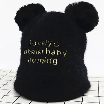 

Hot Kids Girls Boys Baby Letters Print Hats Winter Newborn Cute Warm Knitted Wool Hemming Caps With Ball
