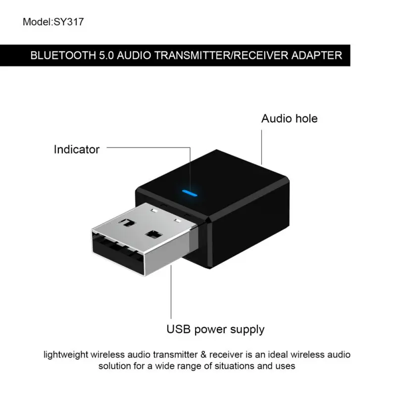 2-в-1 музыкальный аудиоприемник Bluetooth 5,0 портативный usb-адаптер приемника передатчика