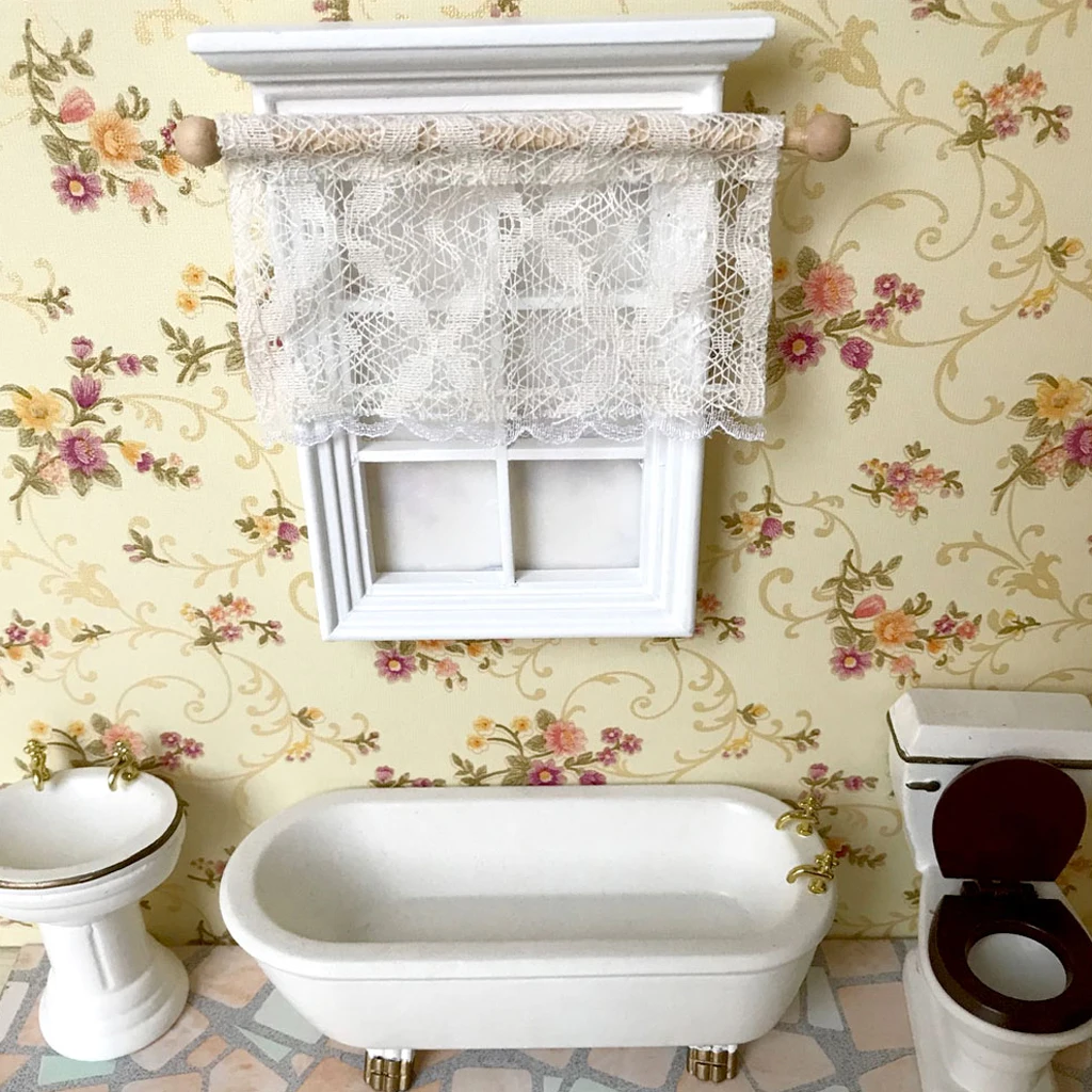 1/12 Dollhouse Miniature Short Rectangular Lace Curtain/Drape with Wooden Rod Rail for Dolls Windows Accessory Decoration White 1/12 Dollhouse Miniature Short Rectangular Lace Curtain/Drape with Wooden Rod Rail for Dolls Windows Accessory Decoration White