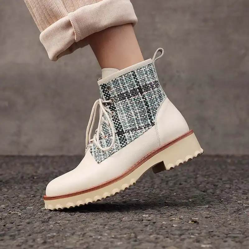 Botas mujer new winter shoes women's motorcycle boots cow leather cotton fabric comfortable British style western mid-calf boots