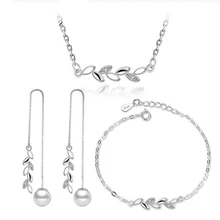 Простые комплекты ювелирных изделий из стерлингового серебра 925 пробы ветка с листьями циркония ожерелье+ серьги+ браслет для женщин подарок для девочек