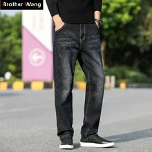 Осень и зима новые мужские прямые джинсы классический стиль черные синие джинсовые свободные брюки мужские Брендовые брюки