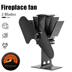 Black 2 Blades Heat Powered Stove Fan Log Wood Burner Eco-fan Quiet Energy Saving Home Efficient Heat Distribution Fireplace Fan