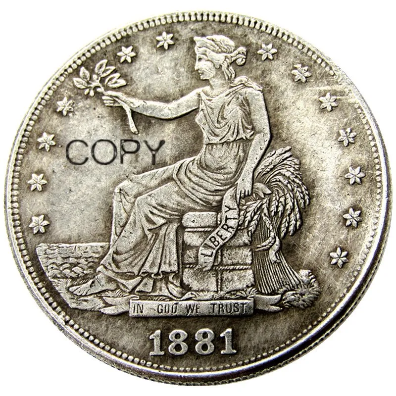Американский 1881 торговый доллар Посеребренная Имитация монеты