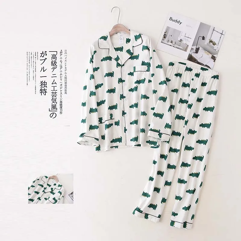 Mens Spring Autumn Cotton Pajamas Set