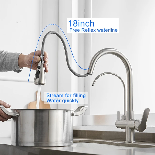 Rovate Filter Kitchen Faucet Pull Down With Drinking Water Tap, High Arc  Water Filter Purifier 3-Way Sink Tap Mixer _ - Aliexpress Mobile