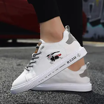 

Embroidery Men Sneakers Leather Men Shoes Fashion White PU Leather Casual Shoes Man Lightweight Breathable
