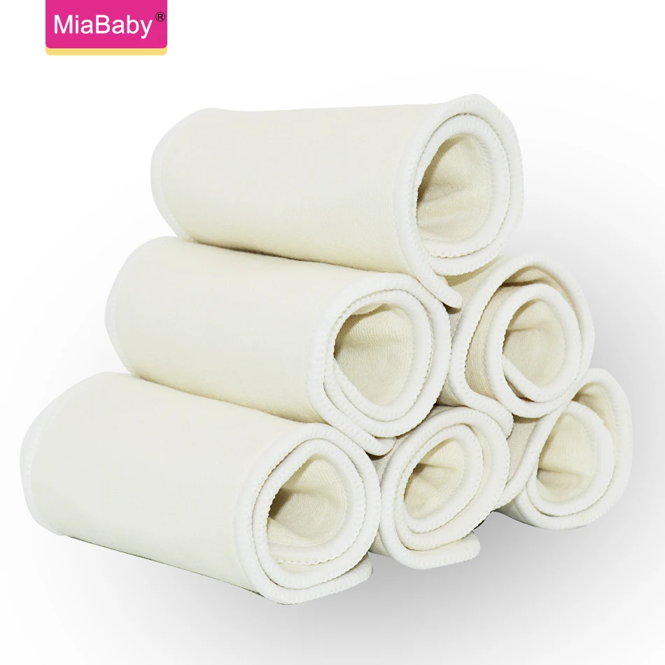 Miababy 5pcs/10pcs 3 Layers Hemp Cloth Diaper Insert Reusable Super