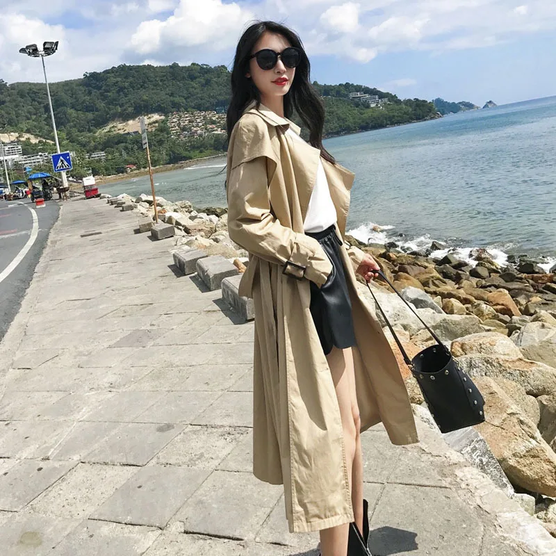 

2019 Spring And Autumn New Style Mid-length Korean-style Students Khaki Slimming Coat Waist Hugging Korean-style Casual Trench C