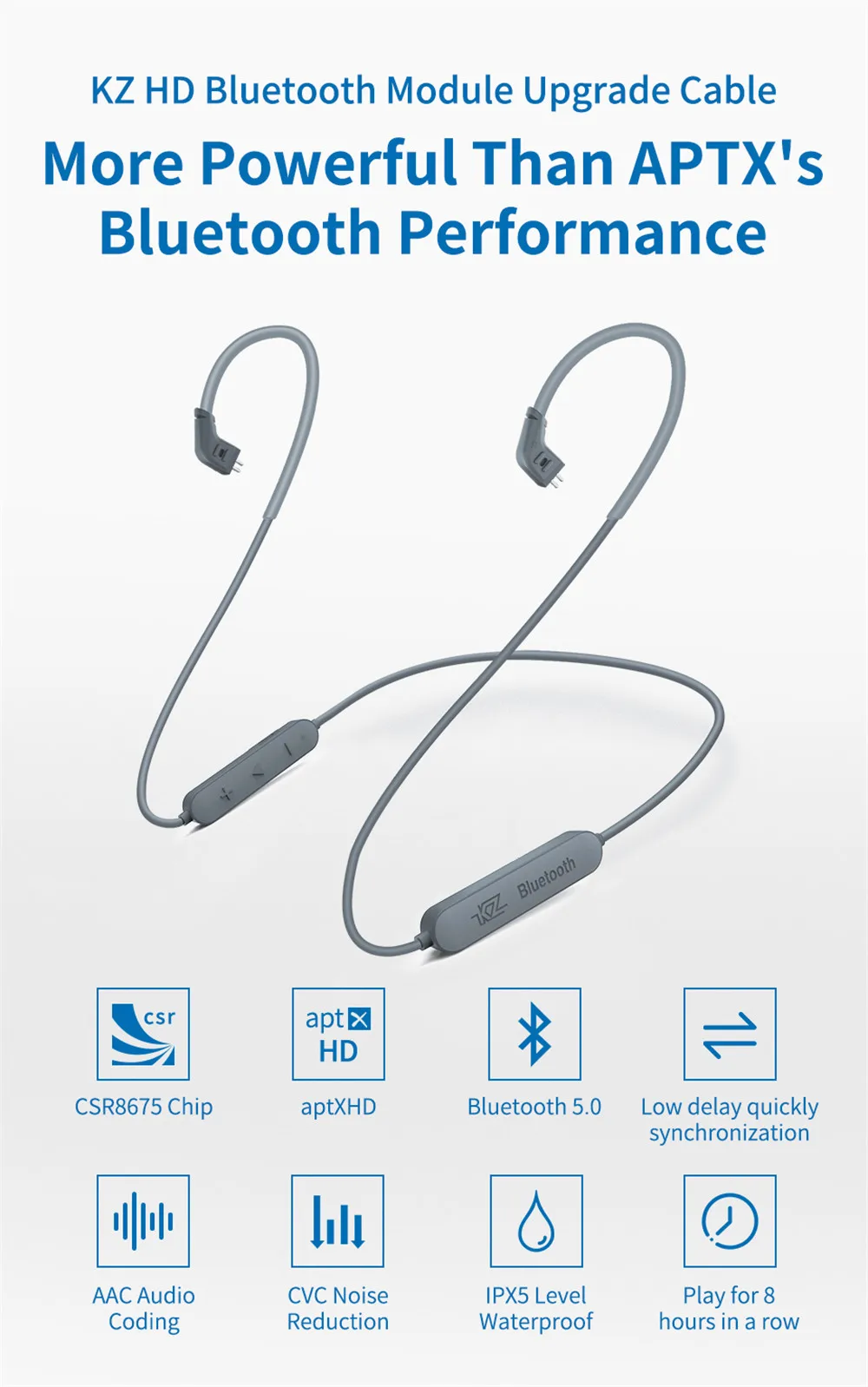 KZ Bluetooth 5.0 Wireless Module Headphone Upgrade Line Compatible KZ-ZST/ZS10/AS10/BA10/ES4/ES3/ZSR/ZSNpro/ZS10pro/AS16