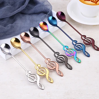 

7pcs Stainless Steel Musical Note Coffee Spoons Tea Stirring Spoons Set Drink Tableware Home Decor for Sugar Ice Cream Dessert