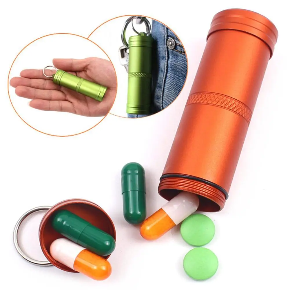 HobbyLane Hot Sale Aluminum Alloy Bottle Kits Outdoor Keychain Waterproof First Aid Pill Key Chain Seal Kit Free Shipping