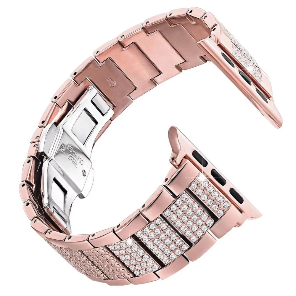 Luxury design Butterfly clasp Stainless Steel link Bracelet Strap series 4/3/2/1 for Apple Watch Diamond Band 38/40mm 42mm/44mm