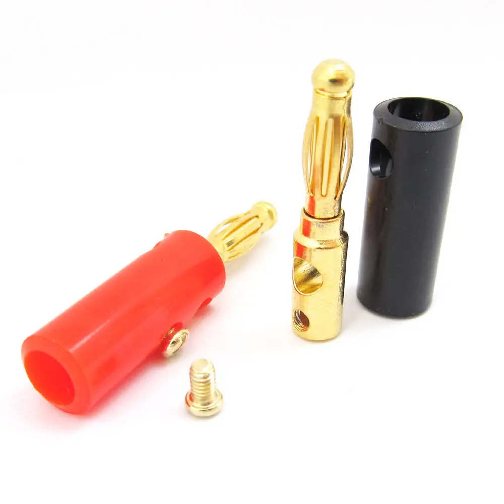 10pcs/lot Banana Plug 4mm Gold Plated Audio Speaker Wire Cable Screw Banana Plug Connector Gold Plating Low Frequency Terminal