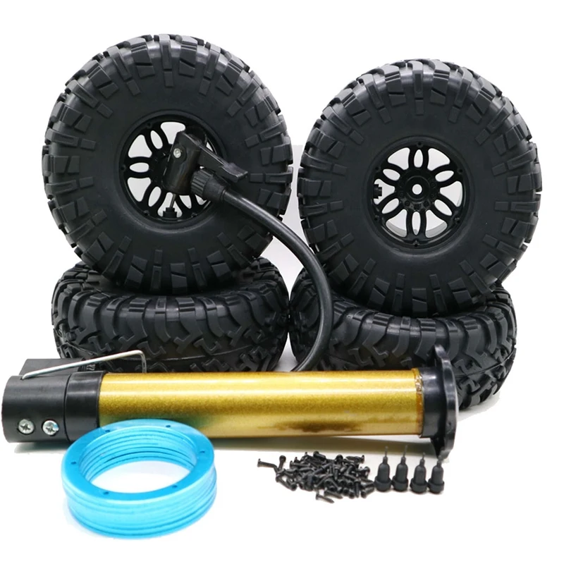 

FBIL-4PCS RC Car Inflatable Tires 2.2 Inch Wheel Hub Rims for 1:10 RC Rock Crawler Axial SCX10 AX10 D90 TRX-4 RC4WD