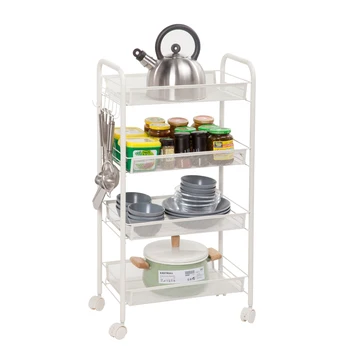 

Four Tiers Storage Cart with Hook Ivory White Mesh design Exquisite Kitchen Supplies Storage Container for Home Free shipping