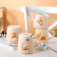 440ml Fashion Personality Exquisite Simple Creative Corgi Dog Couple Coffee Cute Cartoon Gift Mark Ceramic Water Cup