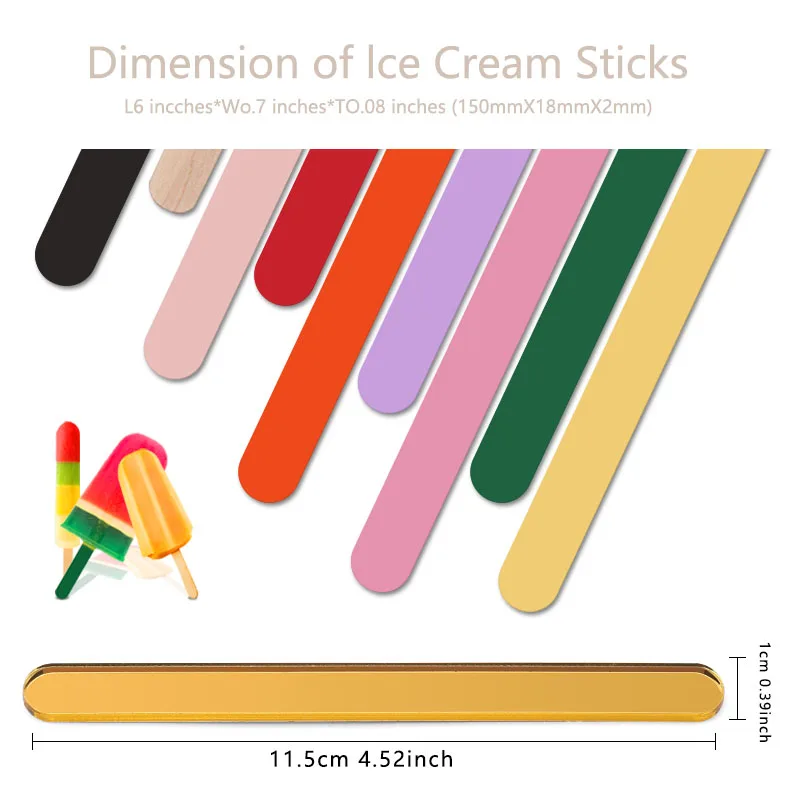 FAIS DU 10pcs Reusable Acrylic Matte Ice Cream Sticks DIY Crafts Kitchen Tools Accessories Popsicle Stick Cake Decorations ice cream sticks disposal lollipop sticks