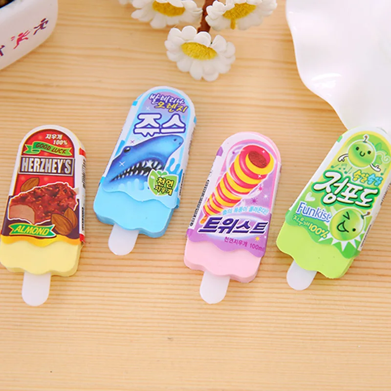 

4pcs Korean Summer Cool Ice Cream Mini Rubber Eraser Set For Pencil Stationery Kids Gift Office School Stationery Supply H6389