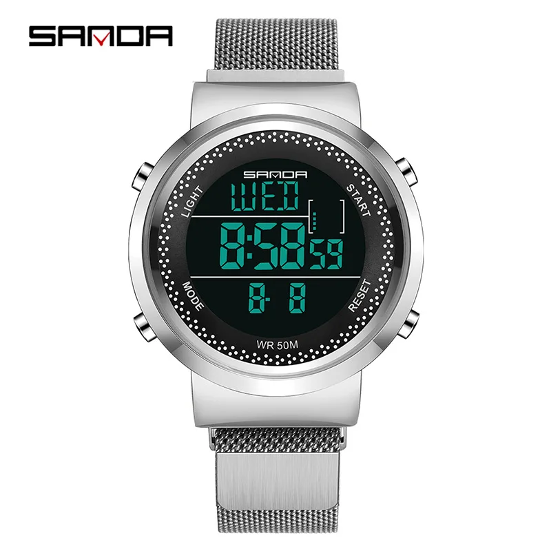 MEN SILVER Модные спортивные часы мужские черные стальные светодиодный цифровые водонепроницаемые наручные часы эксклюзивный бренд военные хронограф часы Relogio Masculino - Цвет: MEN SILVER