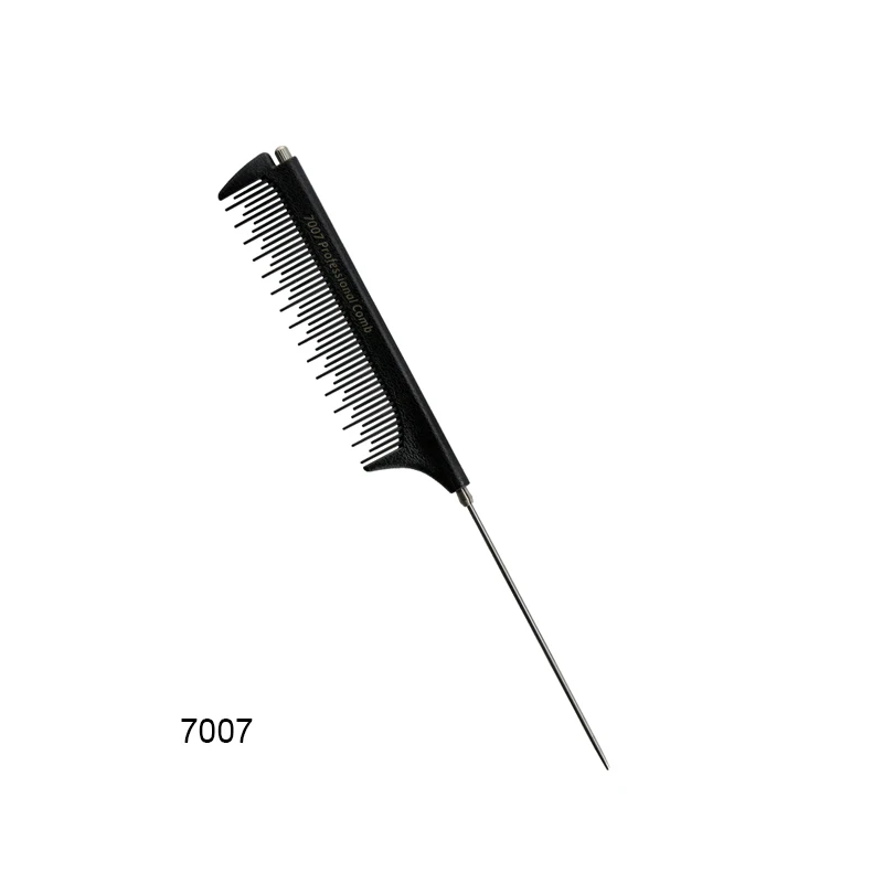 Парикмахерская Стрижка волос телескопическая расческа термостойкая металлическая крысиный хвост расческа Тонкие зубы неправильный дизайн Стильные парикмахерские инструменты - Цвет: Black-7007