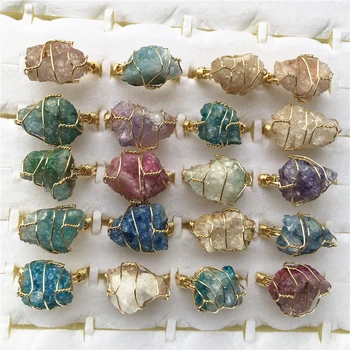 

New Hot Irregular Fashion Natural Druzys Drusy Agates Stone Wire Wrapped Rings Gold Platinums For Women Men Girls Wedding Party