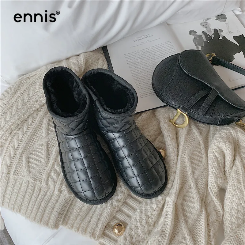 ENNIS/ г. Модные зимние ботинки женские ботильоны на плоской подошве с овечьим мехом женские водонепроницаемые плюшевые Ботинки теплая обувь большого размера A9300