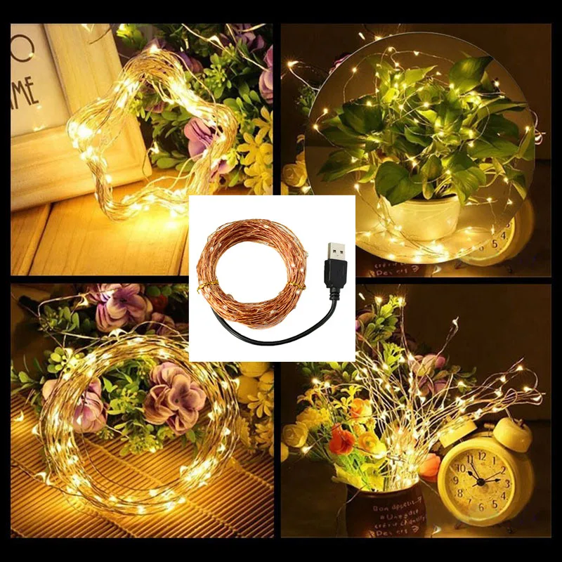 

2M 5M 10M Garland USB LED Garlad String Light LED Copper Wire String Holiday Outdoor Fairy Lights New Year Christmas Decoration