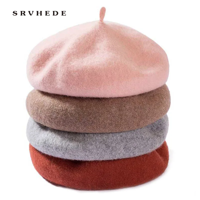 

2019 Hot Sell Cheap Fashion New Women Wool Solid Color Beret Female Bonnet Caps Winter All Matched Warm Walking Hat Cap