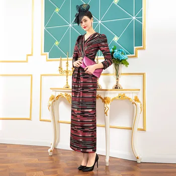 

2020 Spring Slit Long Dress Office Lady Jacquard Three Quarter Straight Printed Dresses Party Evening Women Clothing DZ2374