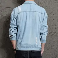 Buy 2021 Autumn Solid Casual Slim Men Denim Jacket Bomber Jacket Men Tearing Hole Cowboy Men Jean Jacket Hombre Online - Image 3