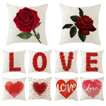 

Fuwatacchi Rose Flower Photo Cushion Covers Linen Love Pillows Cover for Home Chair Sofa Decorative Pillowcases 45x45