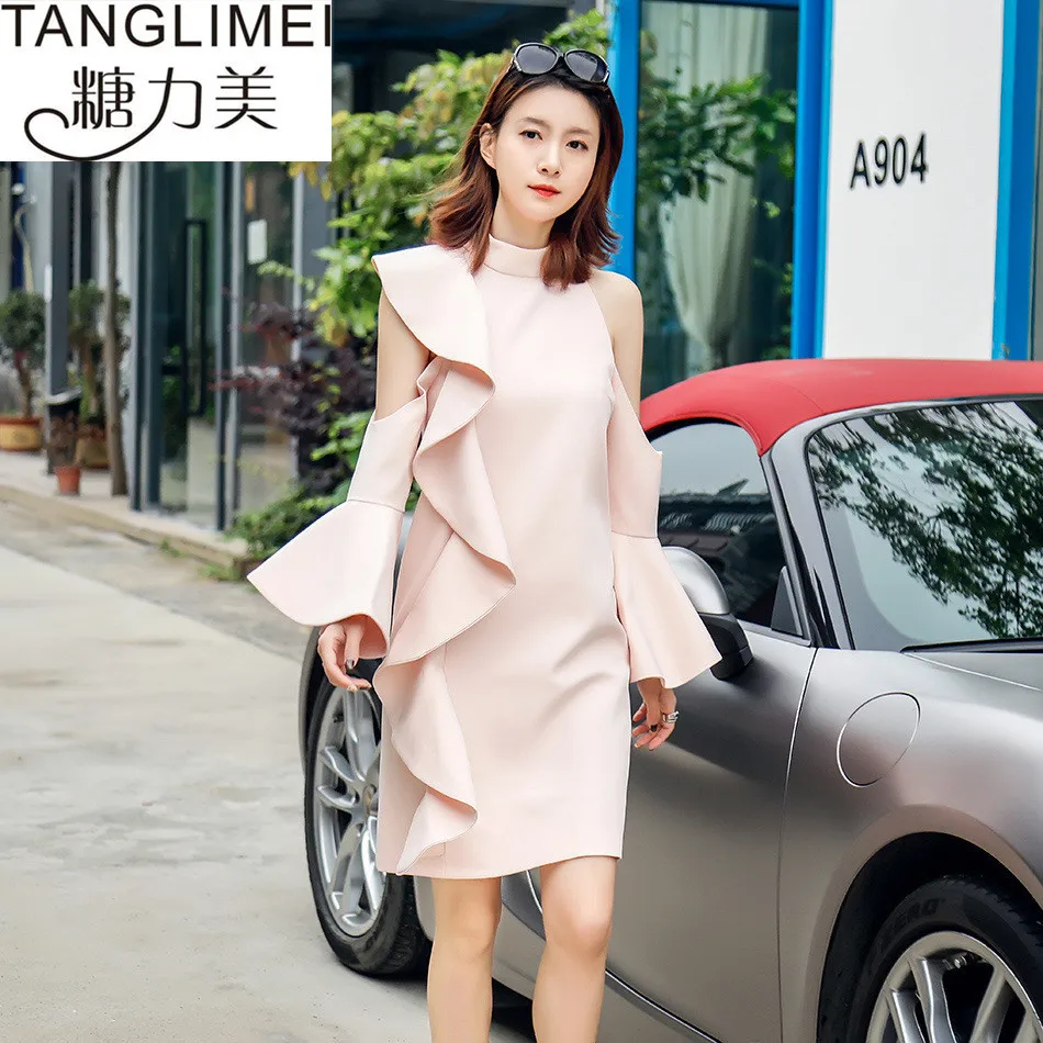 

Sugar Force Beauty 2019 New Style Europe And America Elegant Banquet Dress Half-Turtle-Neck Long Sleeve Slim Fit Slimming Dress