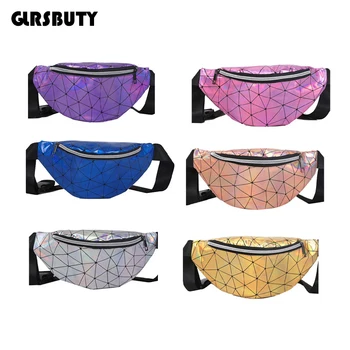 

Laser Waist Bag Women Holographic Fanny Pack Ladies Shining Fashion Bum Bag with Rhombic Pattern PU Hip Belt`s Bag for Party