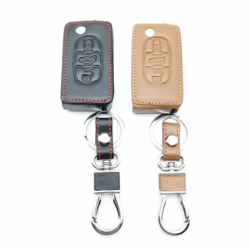 

Flip folding 100% leather car key case For Peugeot 207 307 308 407 408 For Citroen C3 C4 C4L C5 C6 3 button car remote key cover