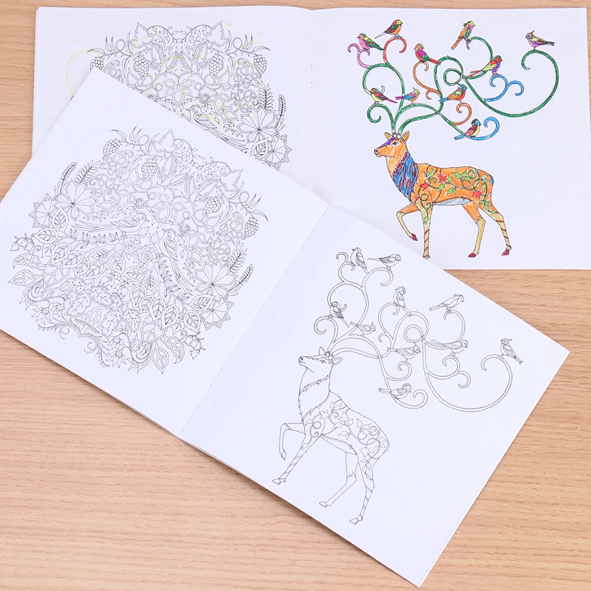 着色された落書きペン 24ページの簡単な圧力 英語版 森のオフィスの絵画 Aliexpress Education Office Supplies