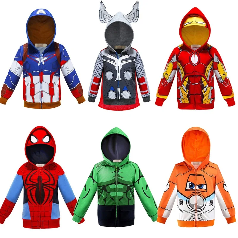 

VOGUEON Children Cartoon Hoodie Coat Boys Captain America Thor Iron Man Spiderman Hulk Sweatshirt Jacket Kids Halloween Clothes