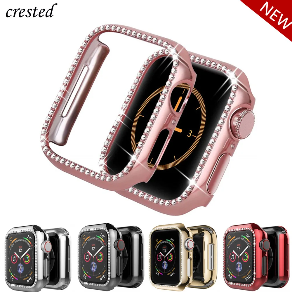 Блестящий бампер для Apple watch чехол 4 44 мм 40 42 38 Алмазный защитный iWatch 3 2 1 аксессуары