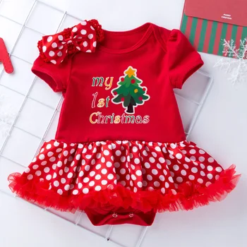 

New Baby Girls Clothing Sets Europea Style Deer head/Christmas tree sticker Printed Rompers Veil Dress Girls Christmas Clothes