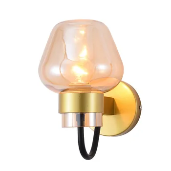 

Post-modern bedroom bedside gold and black decorative LED Crystal Corridor light luxury glass wall lamp