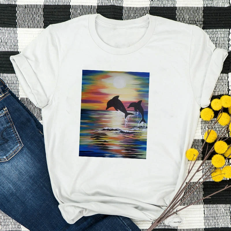 Женская футболка с изображением животных и масляной живописи в стиле Харадзюку