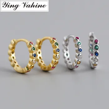 

ying Vahine 100% 925 Sterling Silver Multicolor Zircons Round Small Stud Earrings for Women