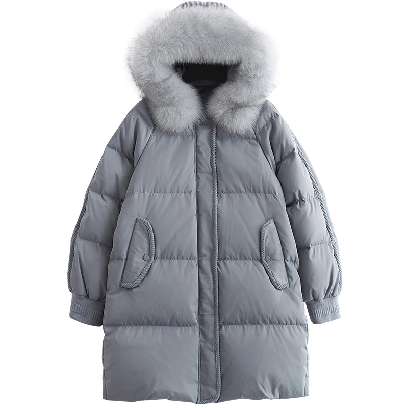 

New Fault Code Winter Down Jackets Overcoat Girls Long Fox Hair Lead Even Hat Loose Coat
