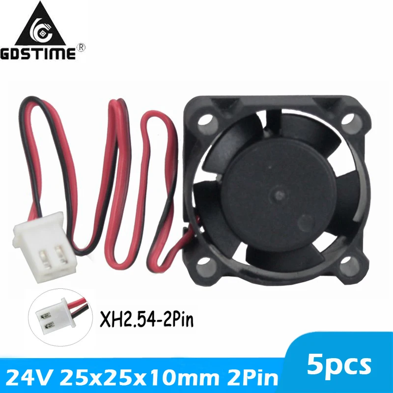 

5 шт. Gdstime Mini DC 24V 2510S 25 мм x 10 мм 25x25x10 мм Небольшая долговечность DC Бесщеточный Охлаждающий чехол-вентилятор 2Pin