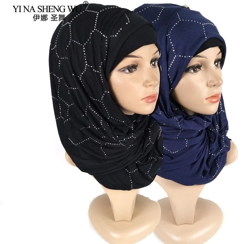 

Woman New Style Fashion Style Muslim Hijabhexagonal Hot Drill Headband Long National High Quality Hijabs Scarf Cover Head Cover