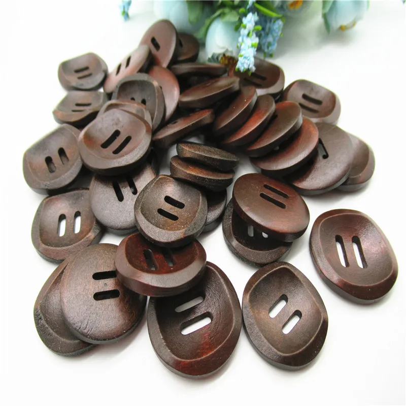 

10/20/30PCS 25/28mm Solid color Brown coffee Groove vintage wooden buckle DIY wood button Sewing apparel accessories K80