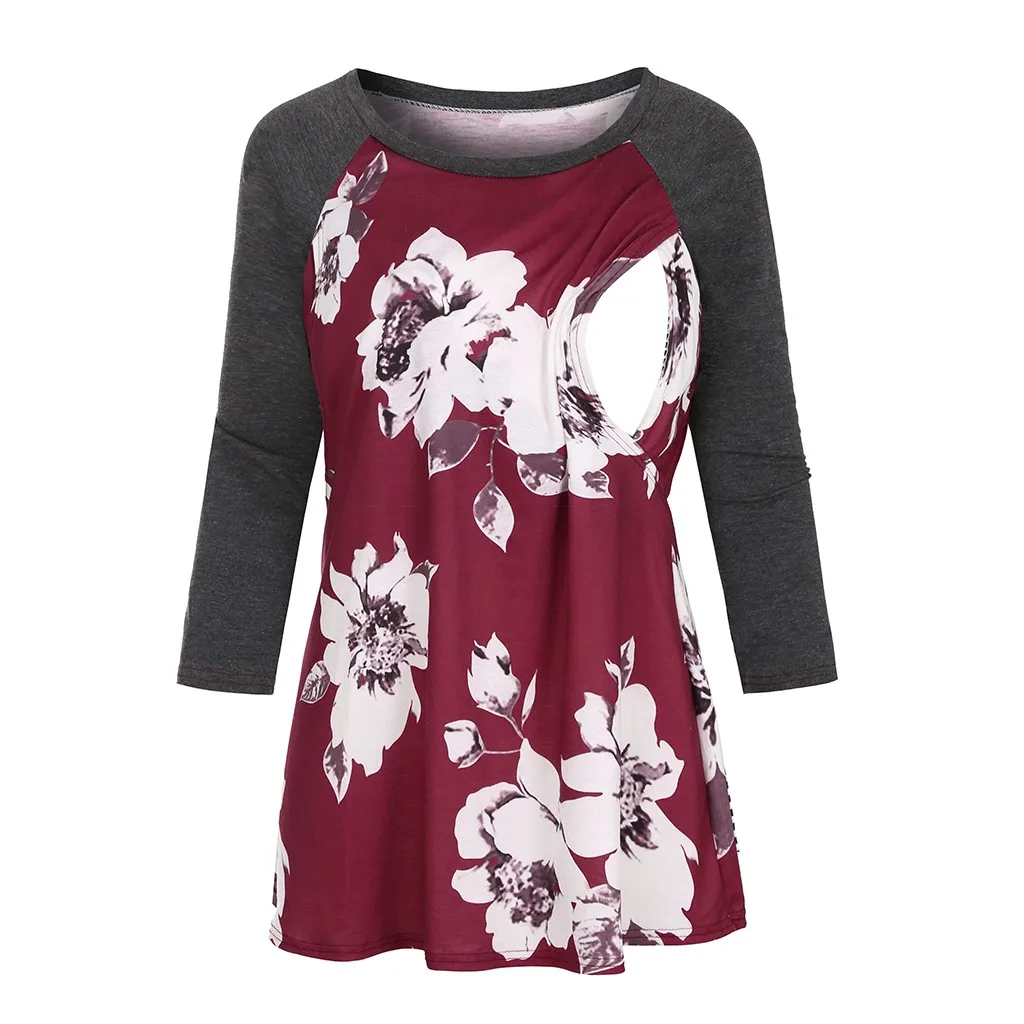

TELOTUNY Women's Nursing Top maternity Blouse clothes Pregnant 3/4 Sleeve Floral Breastfeeding Shirt breast feeding top ZA23