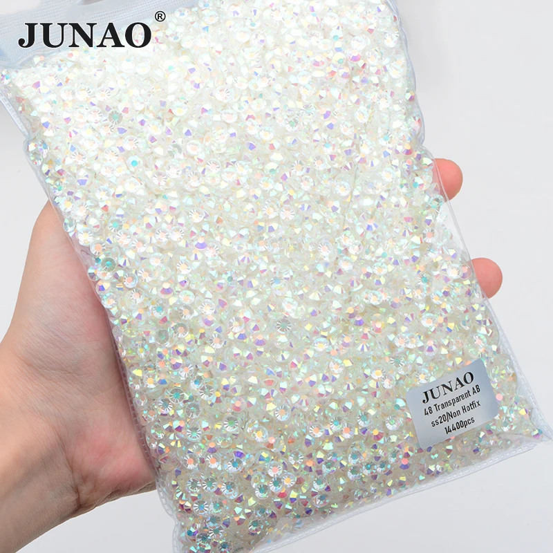 sewing material fabric JUNAO Wholesale ss6 ss8 ss10 ss12 ss16 ss20 ss30 Transparent AB Glass Flatback Rhinestone Non Hot Fix Strass Nail Crystal Stones sewing supply near me