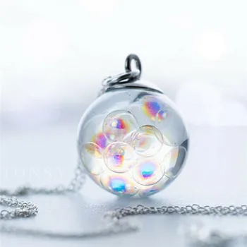 

Colorful Bubble Pendant Necklace Rainbow Transparent Ball Chain Necklace Fashion For Women Girls Valentines Day Jewelry Gifts