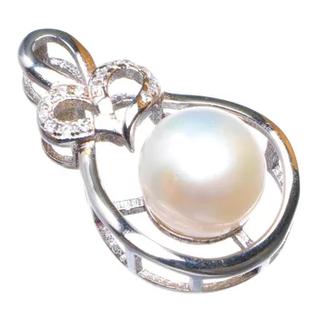 

Natural Pearl And Zircon Handmade 925 Sterling Silver Pendant 1" D1482
